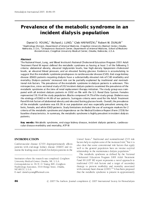 (PDF) Prevalence of the metabolic syndrome in an incident dialysis ...