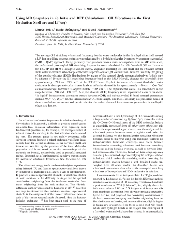 (PDF) Using MD Snapshots in ab Initio and DFT Calculations: OH ...