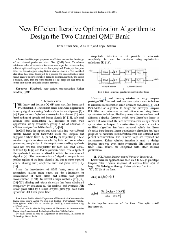 (PDF) New Efficient Iterative Optimization Algorithm to Design the Two ...