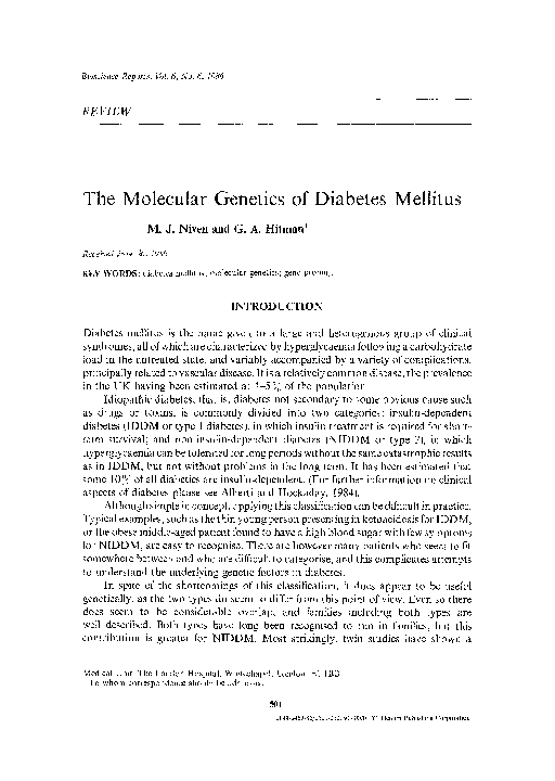 (PDF) The molecular genetics of diabetes mellitus