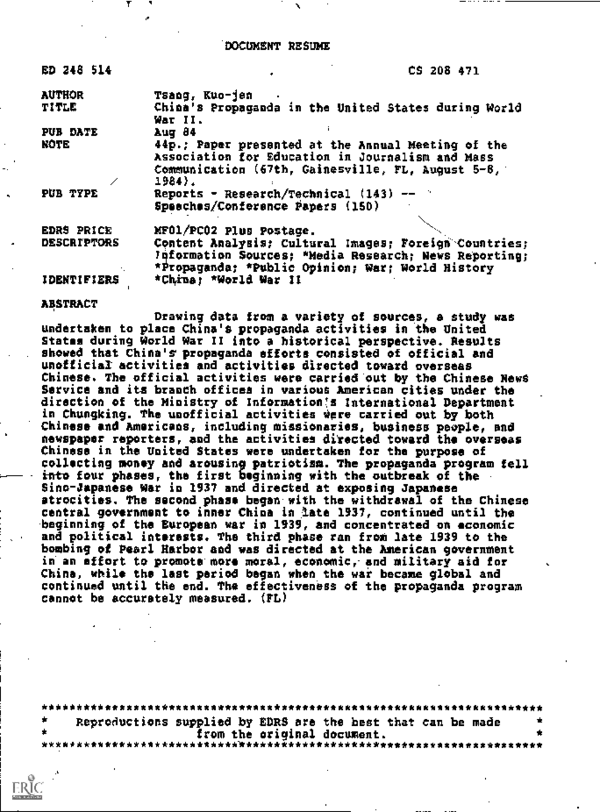PDF) China&rsquo;s WWII Propaganda in the United States