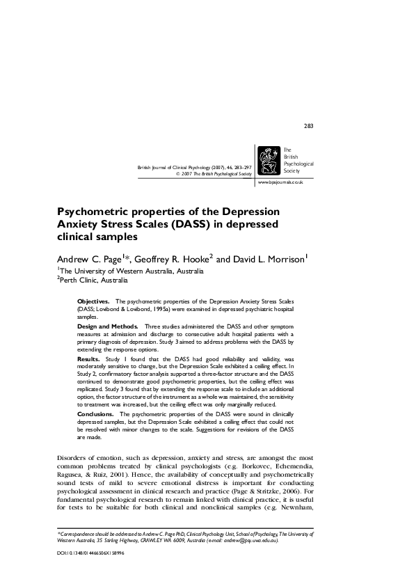 (PDF) Psychometric properties of the Depression Anxiety Stress Scales ...