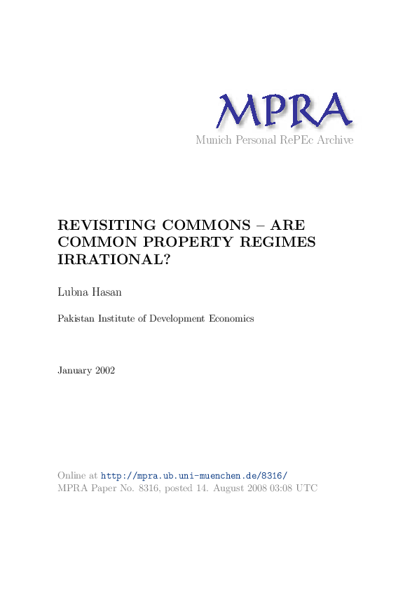 (PDF) Revisiting Commons Are Common Property Regimes Irrational