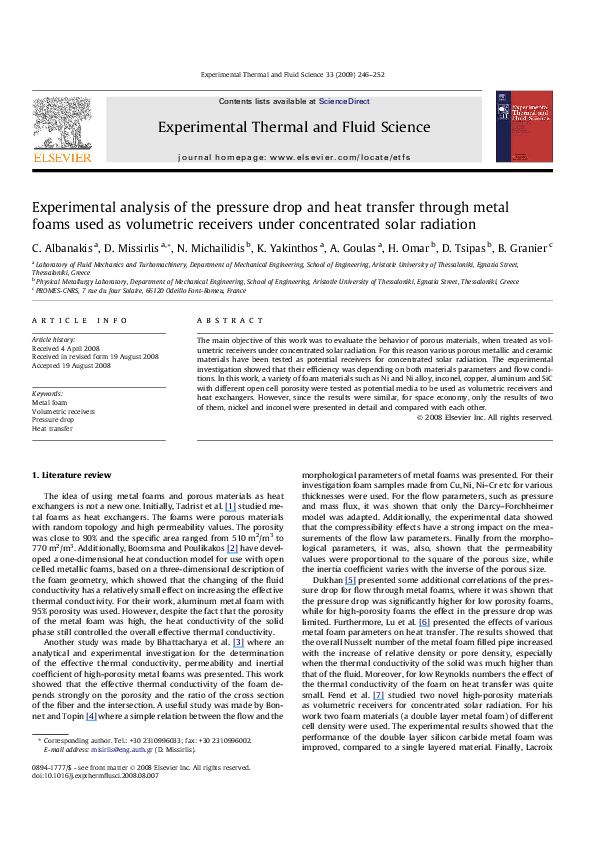 (PDF) Experimental analysis of the pressure drop and heat transfer ...