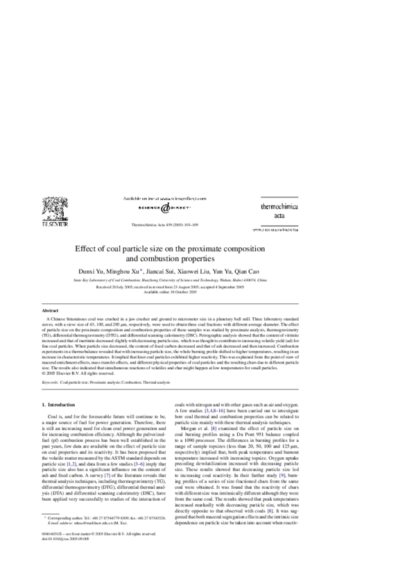 (PDF) Effect of coal particle size on the proximate composition and ...