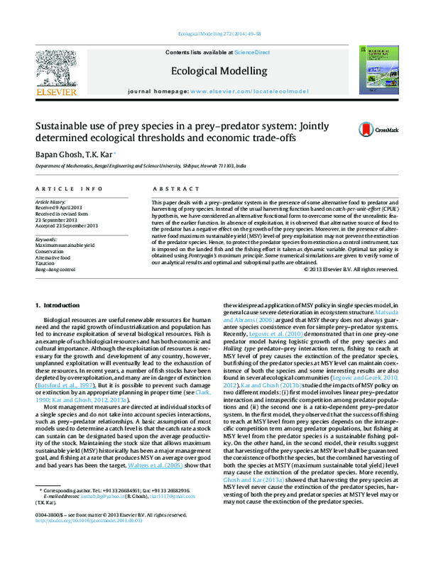 (PDF) Sustainable use of prey species in a prey–predator system ...