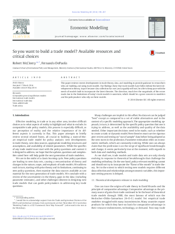 (PDF) So you want to build a trade model? Available resources and ...
