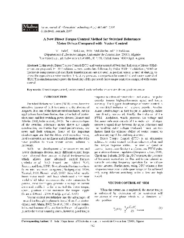 (PDF) A New Direct Torque Control Method for Switched Reluctance Motor ...