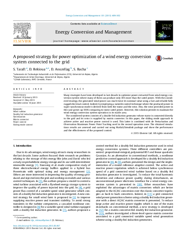 (PDF) A proposed strategy for power optimization of a wind energy ...