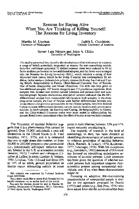 (PDF) Reasons for Living Inventory