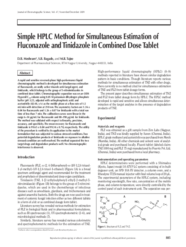 (PDF) Simple HPLC method for simultaneous estimation of fluconazole and ...