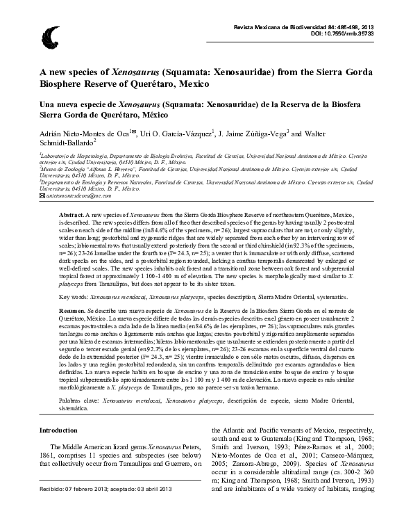(PDF) A new species of Xenosaurus (Squamata: Xenosauridae) from the ...