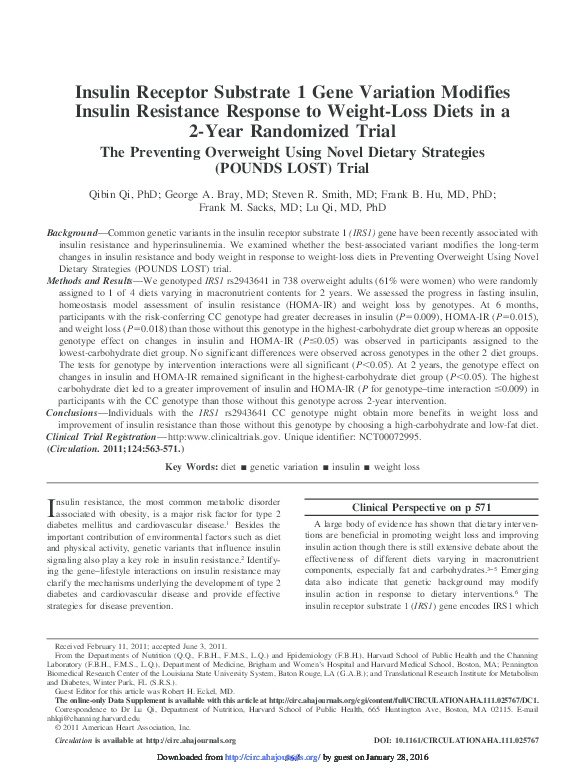 (PDF) Insulin Receptor Substrate 1 Gene Variation Modifies Insulin ...