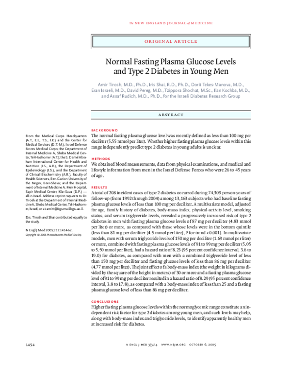 (PDF) Normal Fasting Plasma Glucose Levels and Type 2 Diabetes in Young Men