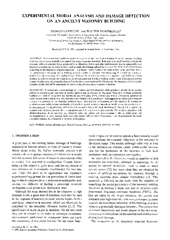 (PDF) Experimental modal analysis and damage detection on an ancient ...