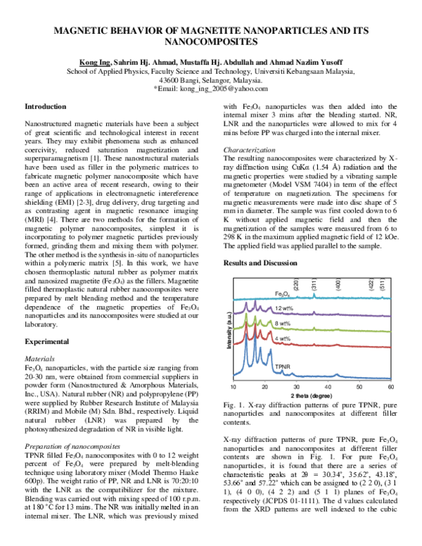 (PDF) Magnetic behavior of magnetite nanoparticles and its nanocomposites