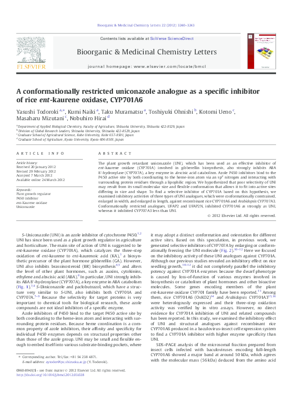 (PDF) A conformationally restricted uniconazole analogue as a specific ...