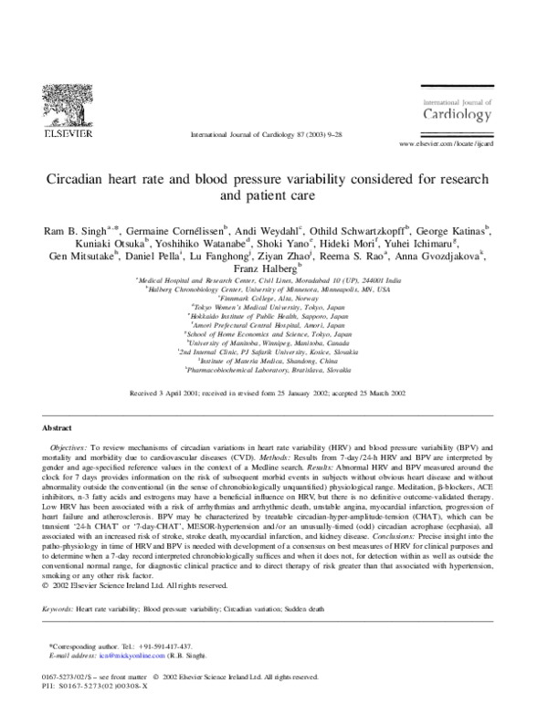 (PDF) Circadian heart rate and blood pressure variability considered ...
