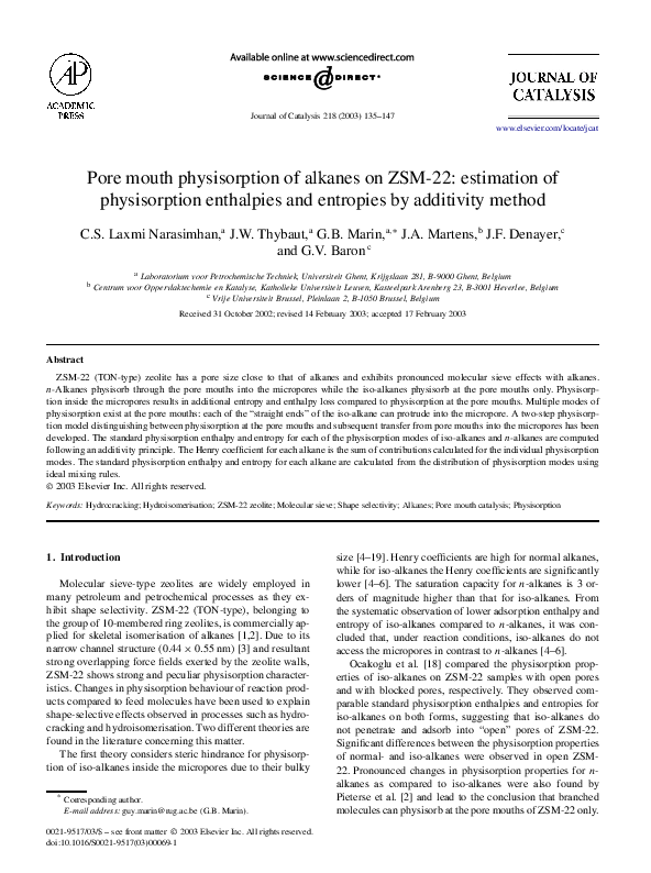 (PDF) Pore mouth physisorption of alkanes on ZSM-22: estimation of ...
