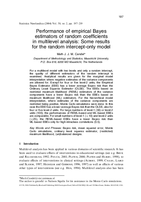 (PDF) Performance of empirical Bayes estimators of random coefficients ...