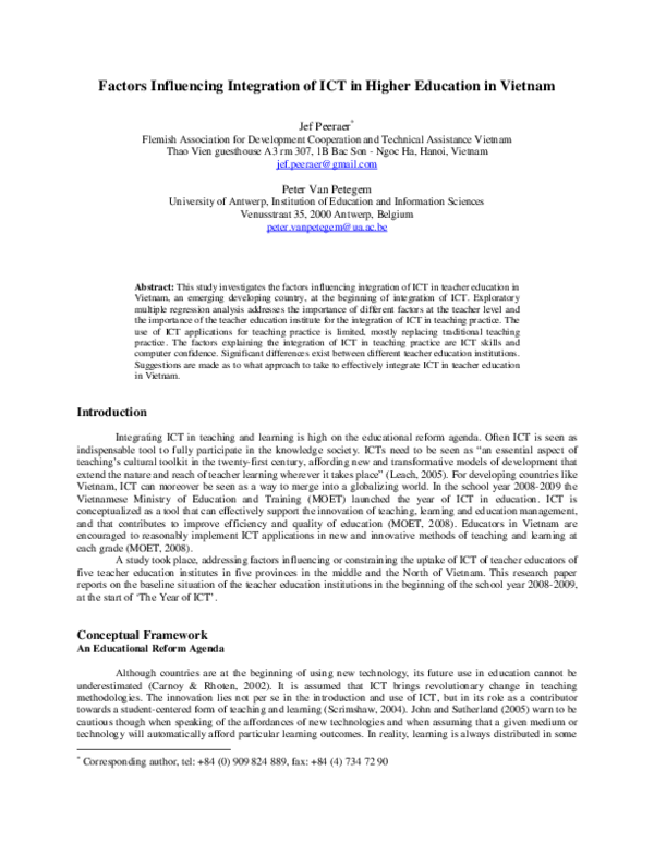 (PDF) Factors Influencing Integration of ICT in Higher Education in Vietnam