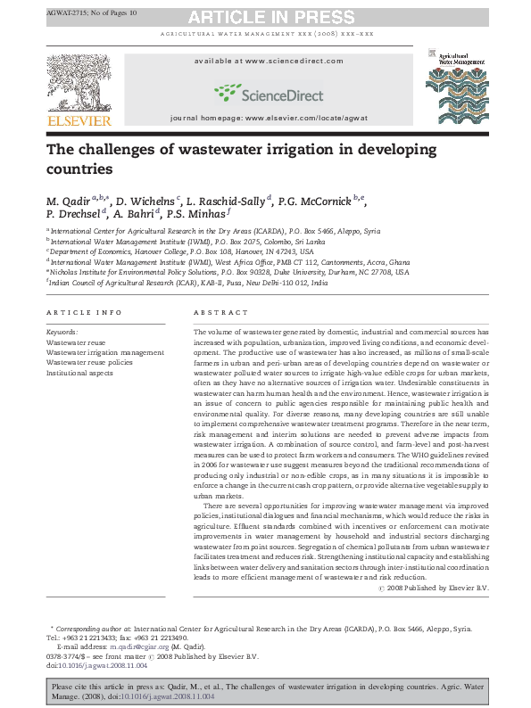 (PDF) The challenges of wastewater irrigation in developing countries