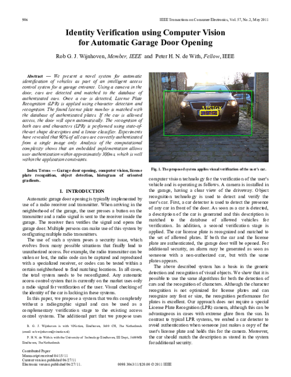 (PDF) Identity verification using computer vision for automatic garage ...