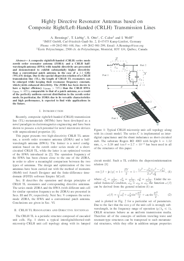 (PDF) Highly directive resonator antennas based on composite right/left