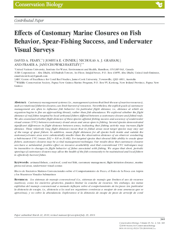 (PDF) Effects of Customary Marine Closures on Fish Behavior, Spear ...