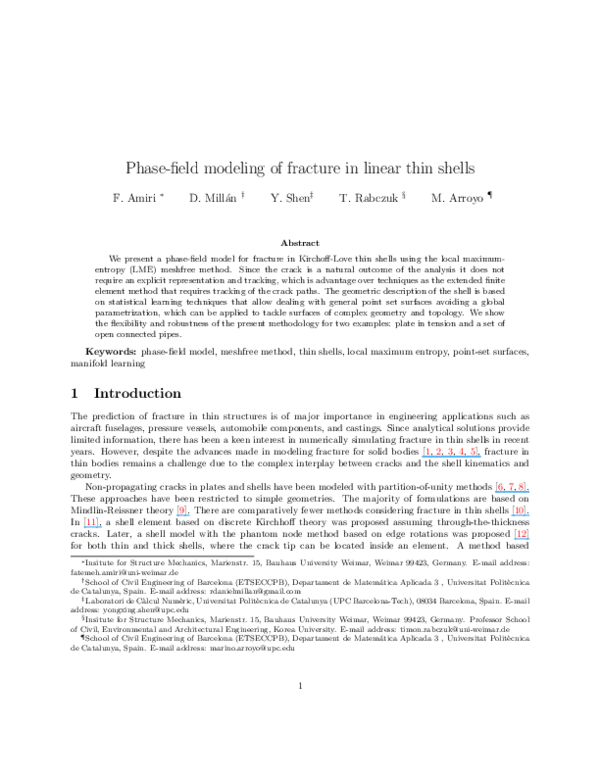 (PDF) Phase-field modeling of fracture in linear thin shells
