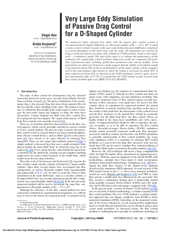 (PDF) Very Large Eddy Simulation of Passive Drag Control for a D-Shaped ...