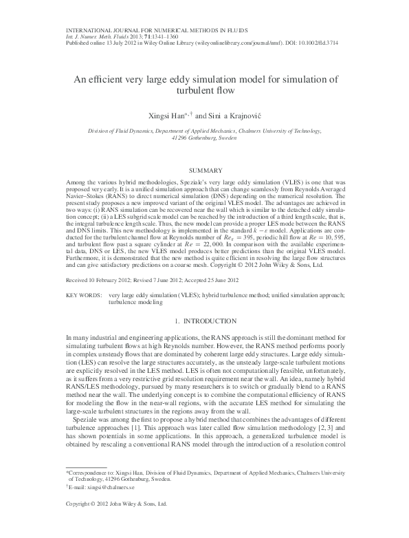 Pdf An Efficient Very Large Eddy Simulation Model For Simulation Of Pdf An Efficient Very Large Eddy Simulation Model For Simulation Of