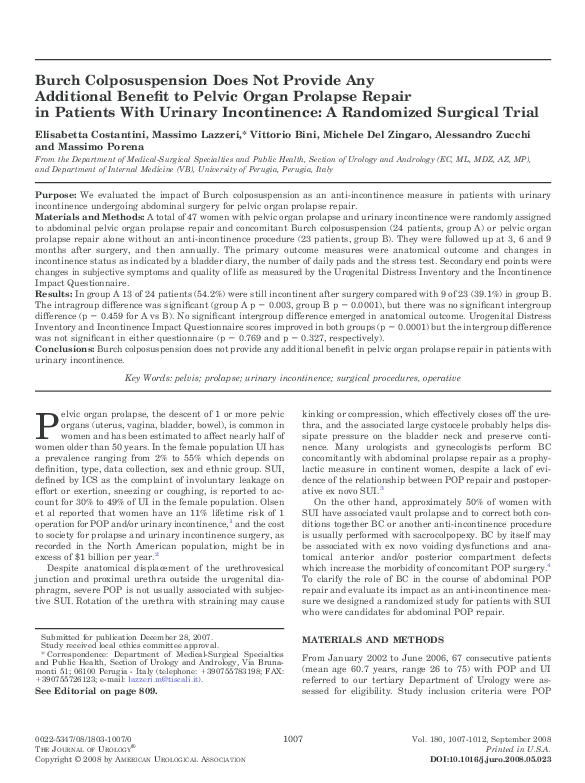 (PDF) Burch Colposuspension Does Not Provide Any Additional Benefit to ...