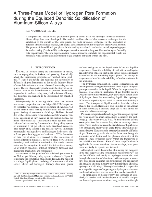 (PDF) A three-phase model of hydrogen pore formation during the ...