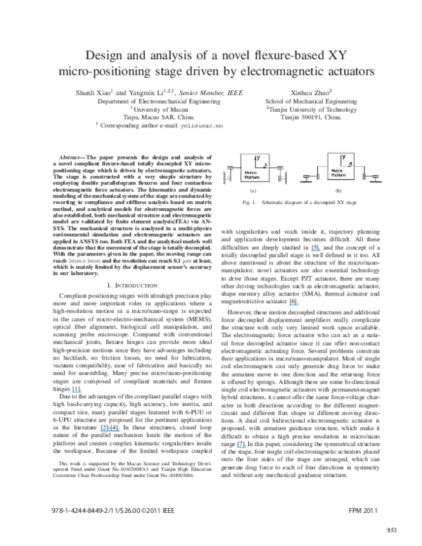 (PDF) Design and analysis of a novel flexure-based XY micro-positioning ...