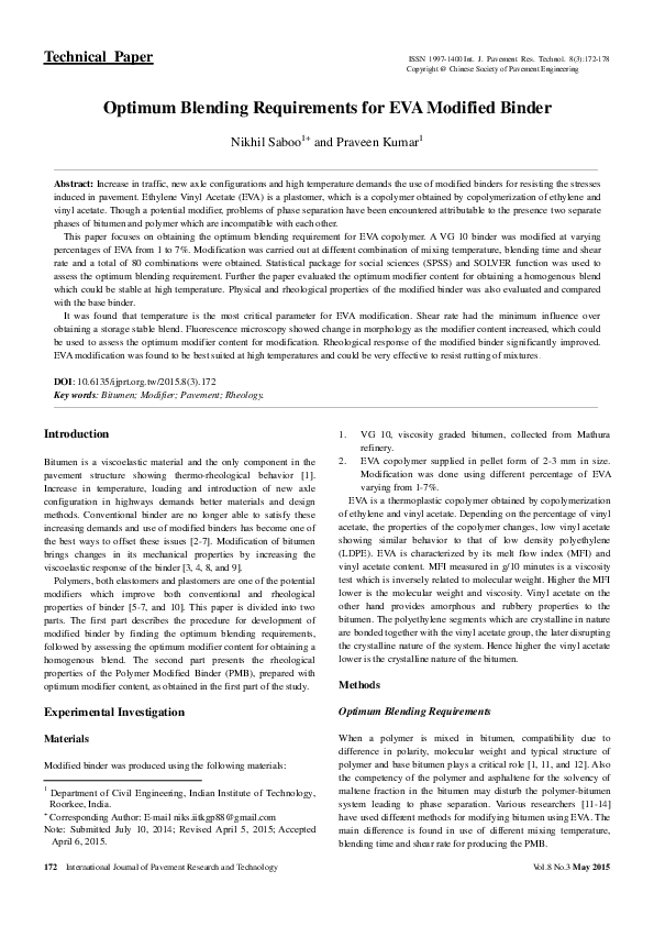 (PDF) Optimum Blending Requirements for EVA Modified Bitumen