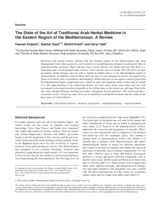 (PDF) The State of the Art of Traditional Arab Herbal Medicine in the