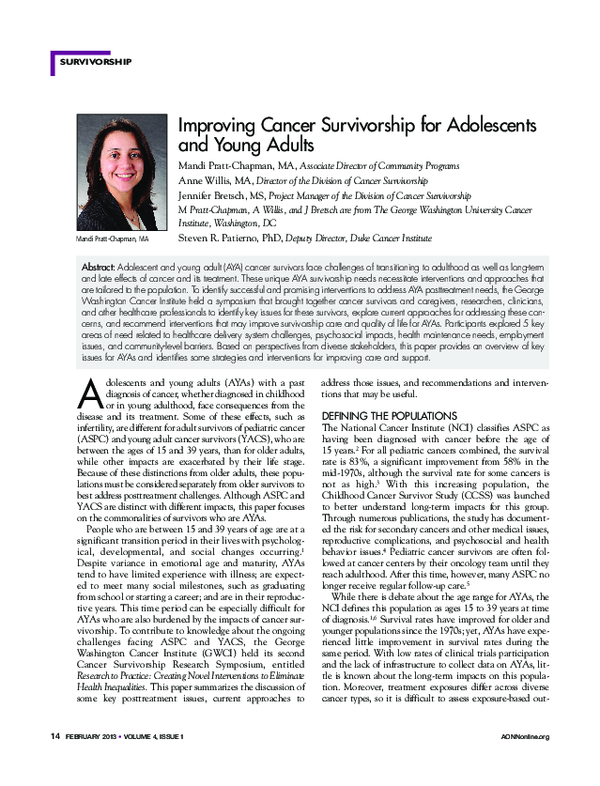 (PDF) Improving Cancer Survivorship for Adolescents and Young Adults
