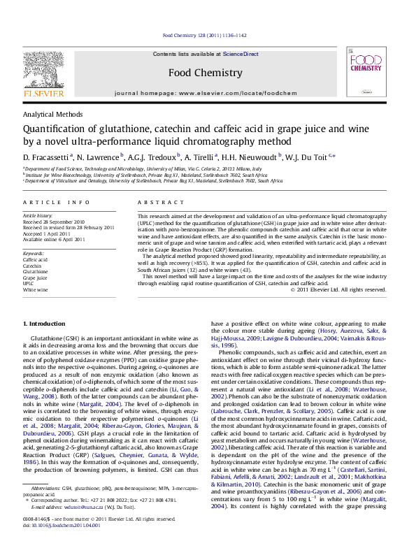 (PDF) Quantification of glutathione, catechin and caffeic acid in grape ...