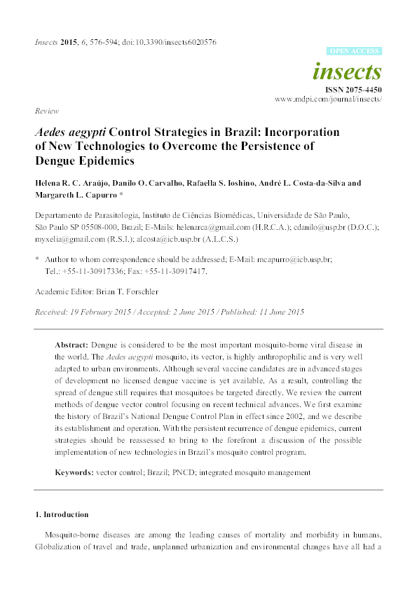 (PDF) Aedes aegypti Control Strategies in Brazil: Incorporation of New ...