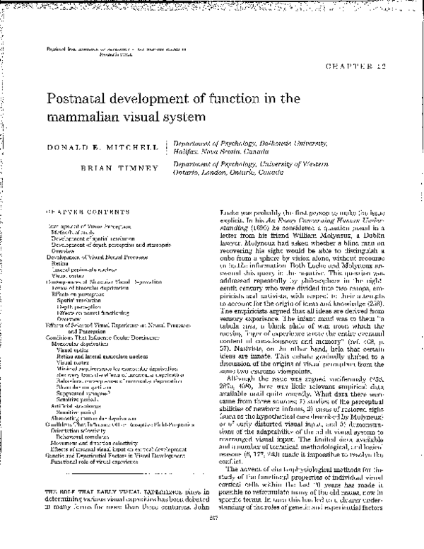 (PDF) Postnatal Development of Function in the Mammalian Visual System