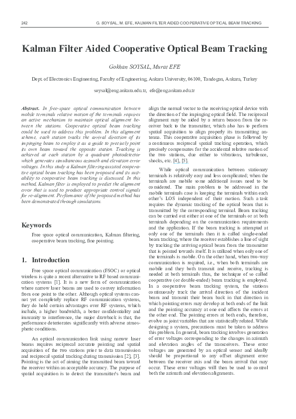 (PDF) Kalman Filter Aided Cooperative Optical Beam Tracking
