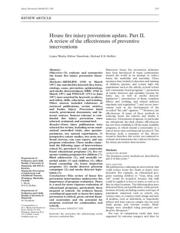 (PDF) House fire injury prevention update. Part II. A review of the ...