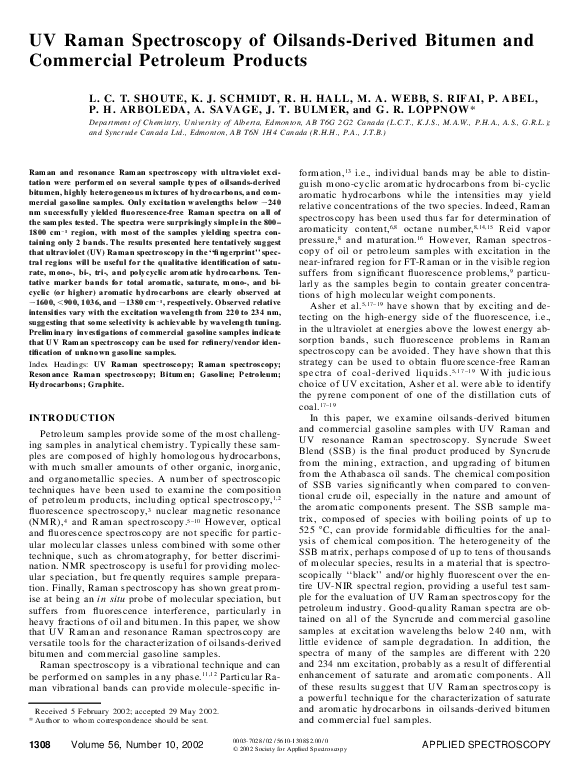 (PDF) UV Raman Spectroscopy of Oilsands-Derived Bitumen and Commercial ...