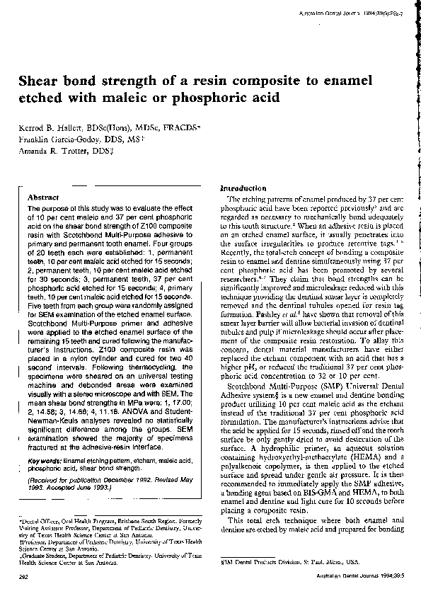 (PDF) Shear bond strength of a resin composite to enamel etched with ...
