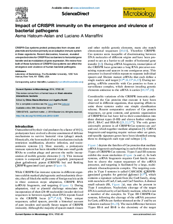(PDF) Impact of CRISPR immunity on the emergence and virulence of ...