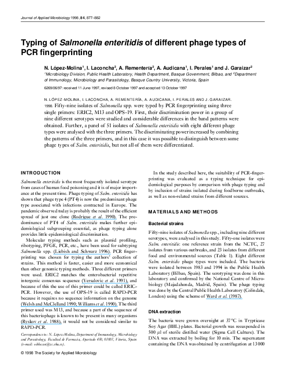 (PDF) Typing of Salmonella enteritidis of different phage types of PCR ...