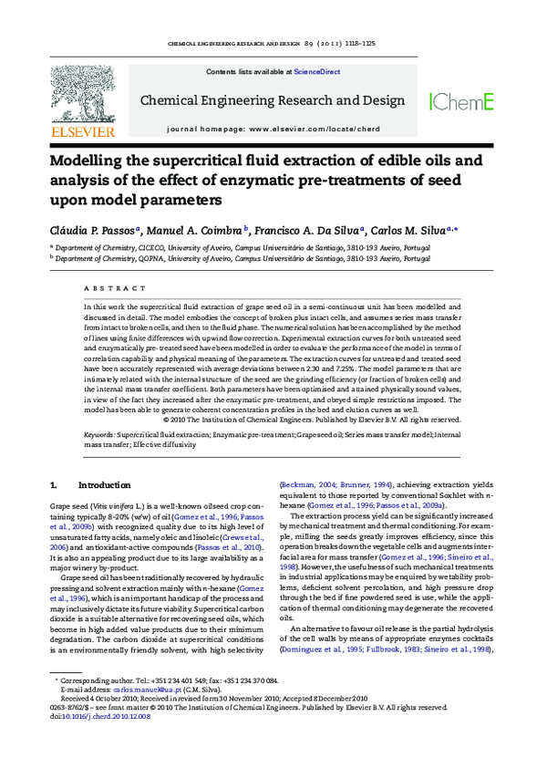 (PDF) Modelling the supercritical fluid extraction of edible oils and analysis of the effect of