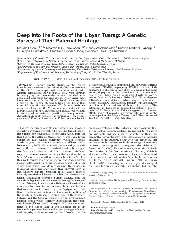 (PDF) Deep into the roots of the Libyan Tuareg: A genetic survey of ...