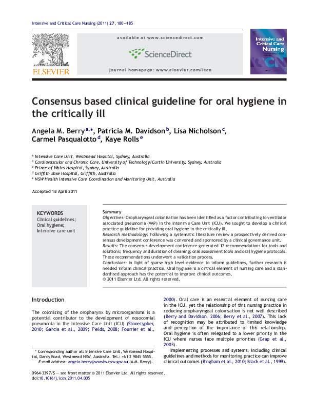 (PDF) Consensus based clinical guideline for oral hygiene in the ...
